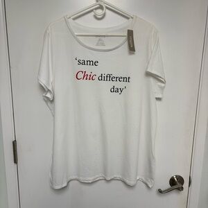 Chico's  Fun White Cotton Tee with Black and Red Text